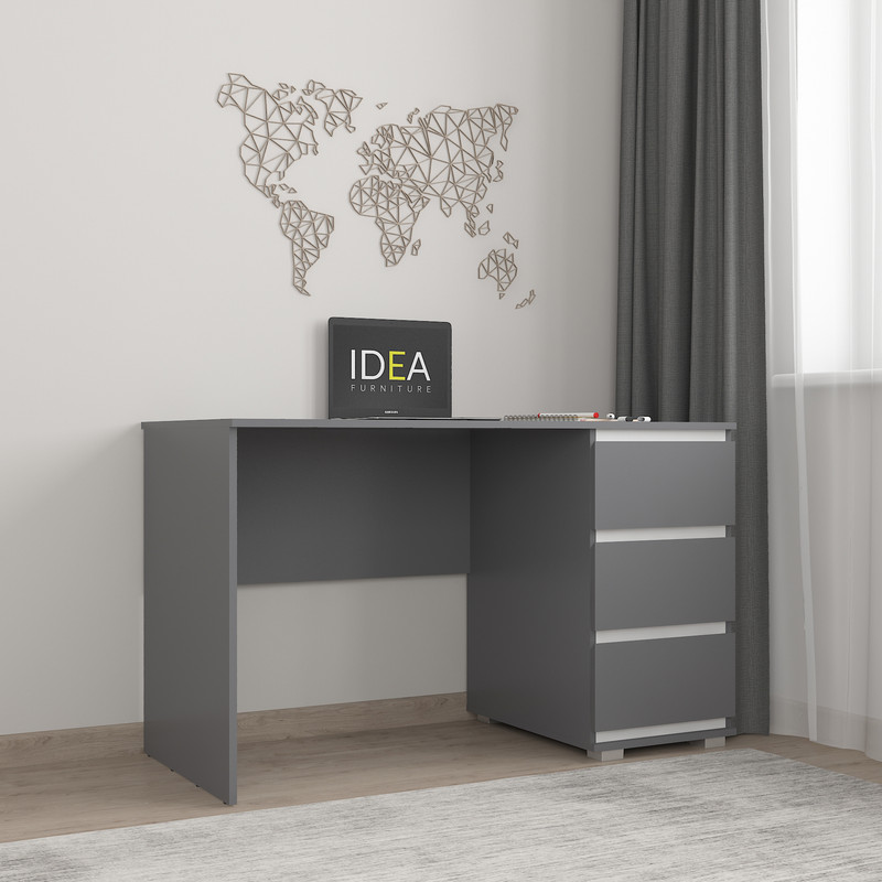 Стіл комп'ютерний на 3 ящики Б-5 Антрацит-Білі планки