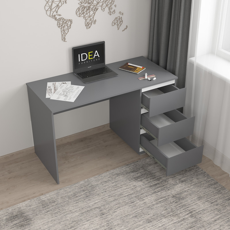 Стіл комп'ютерний на 3 ящики Б-5 Антрацит-Білі планки