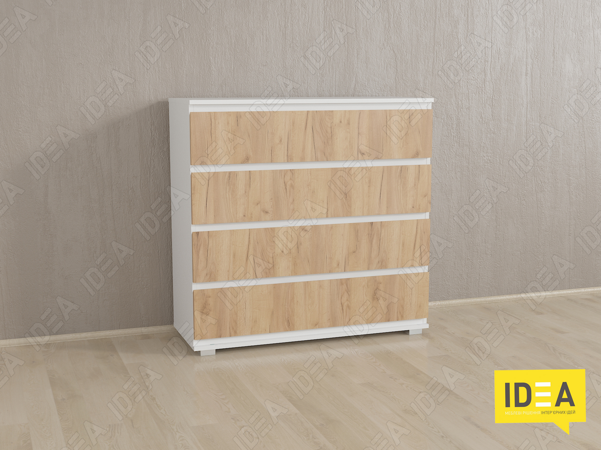 Комод на 4 шухляди без ручок Б-8 білий - дуб крафт
