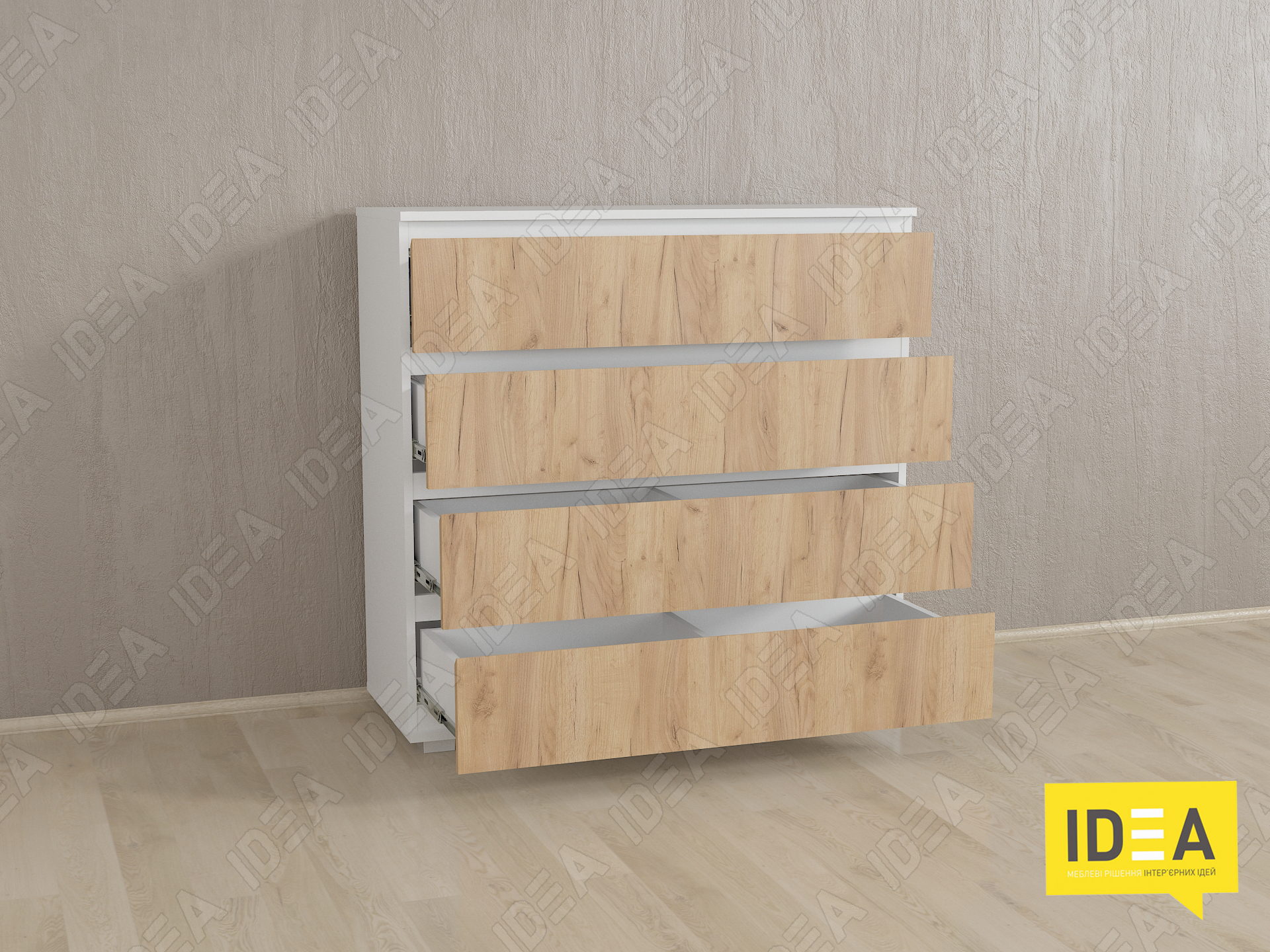 Комод на 4 шухляди без ручок Б-8 білий - дуб крафт