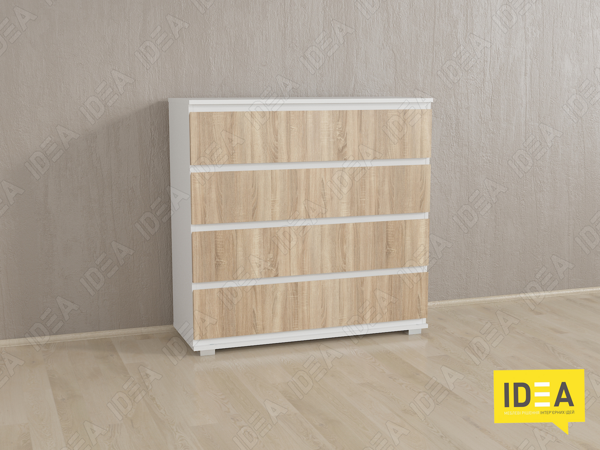 Комод на 4 шухляди без ручок Б-8 білий - дуб сонома