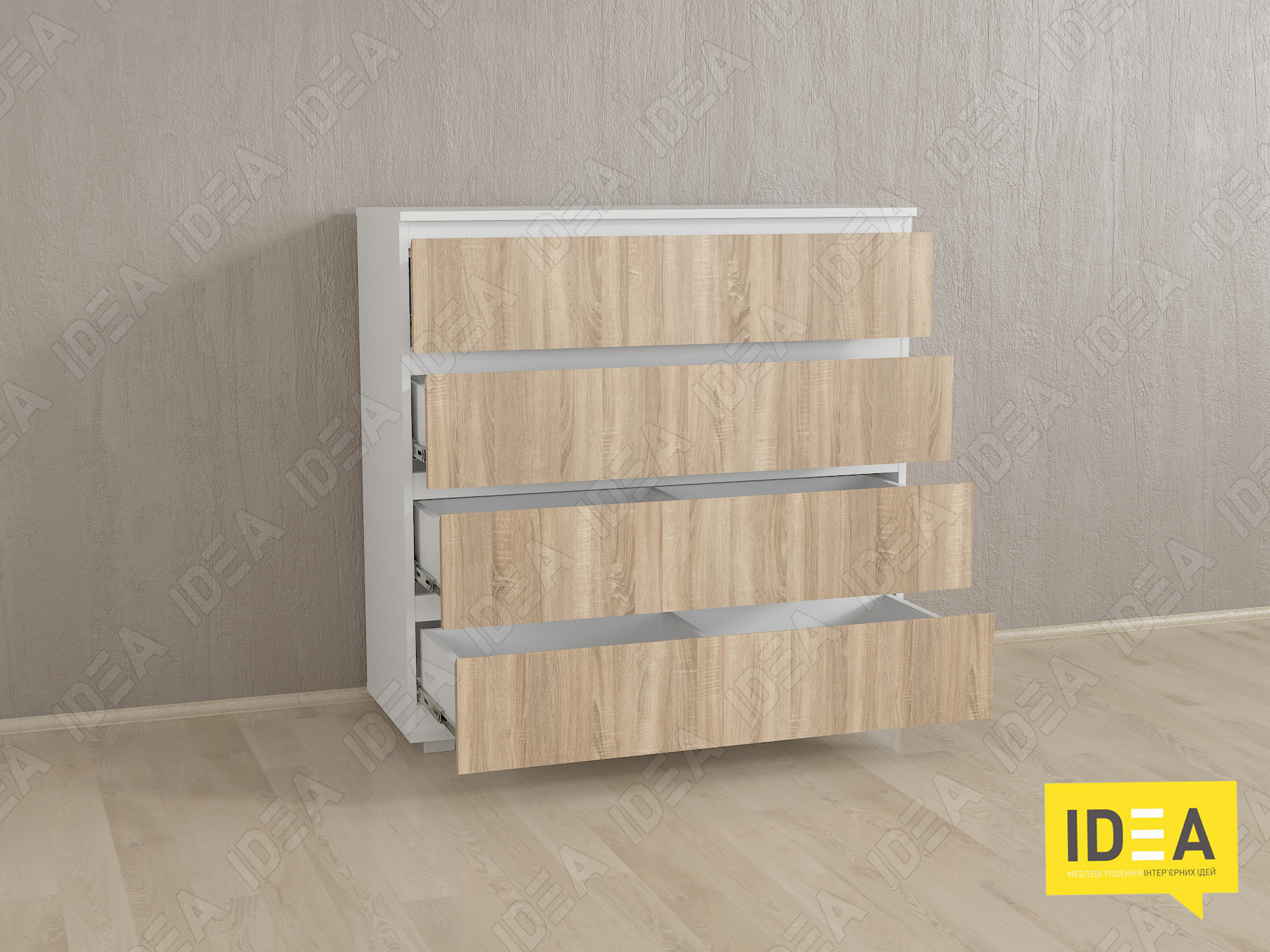 Комод на 4 шухляди без ручок Б-8 білий - дуб сонома