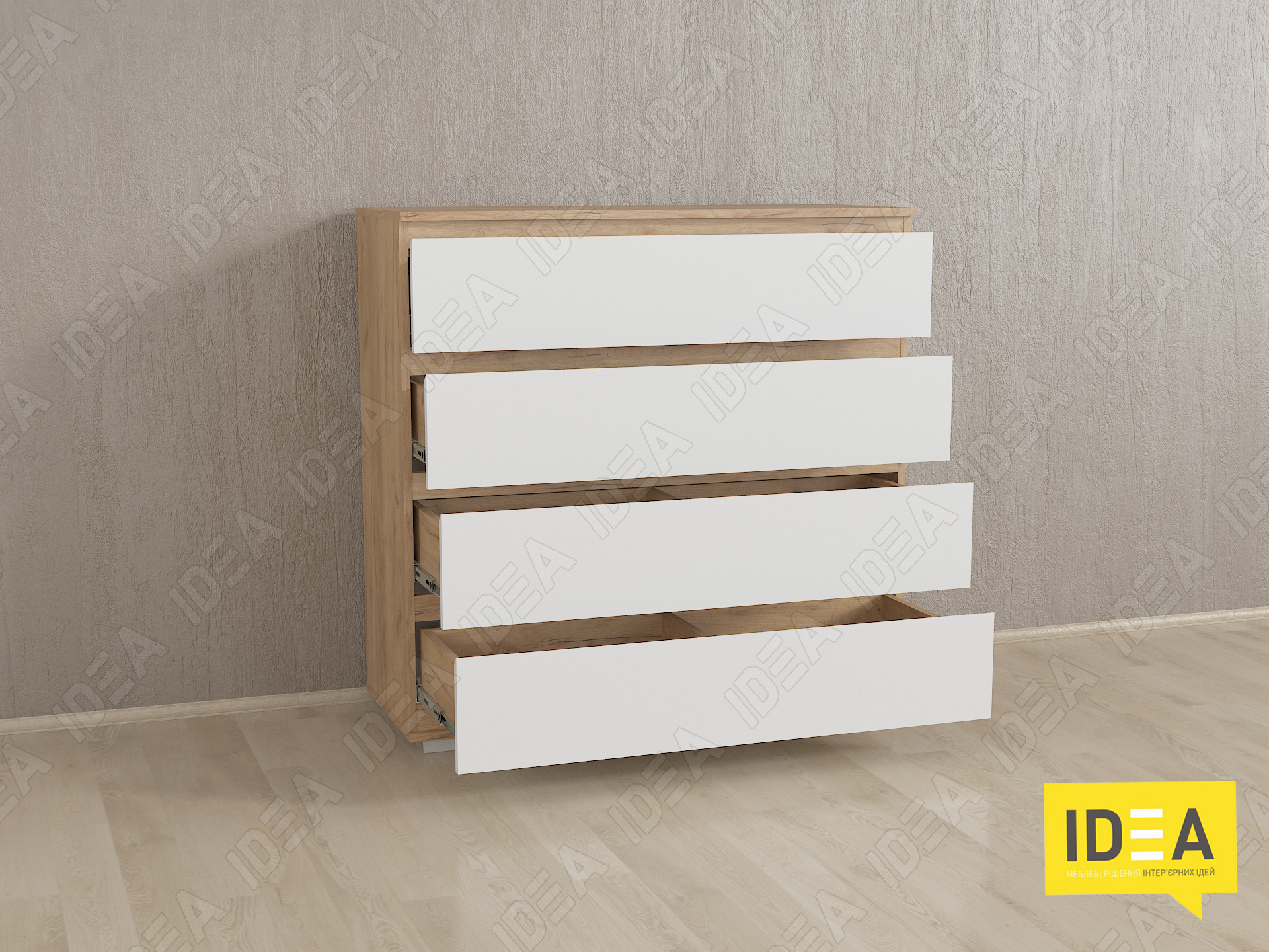 Комод на 4 шухляди без ручок Б-8 дуб крафт - білий