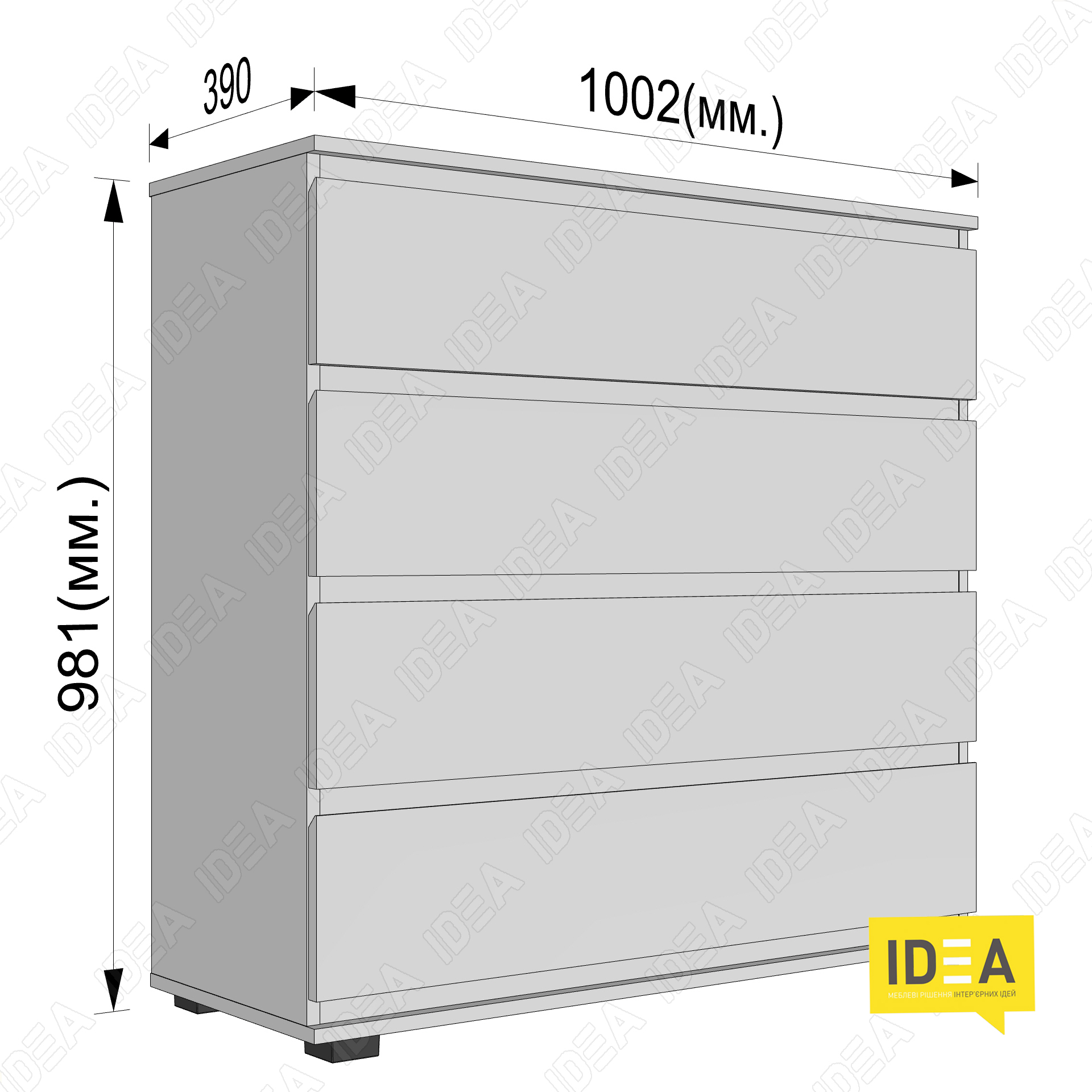 Комод на 4 шухляди без ручок Б-8 дуб крафт - білий