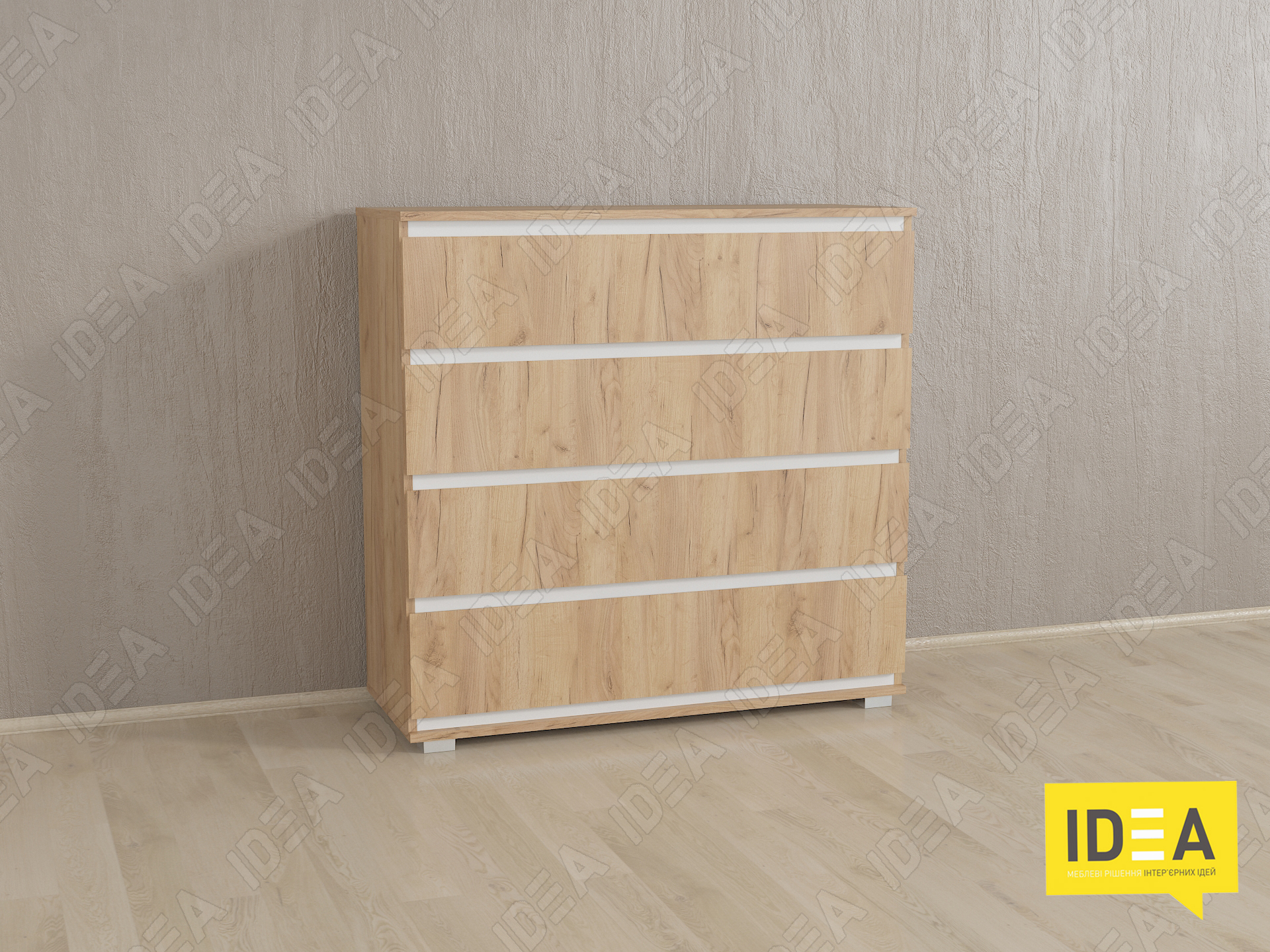 Комод на 4 шухляди без ручок Б-8 дуб крафт - білі планки