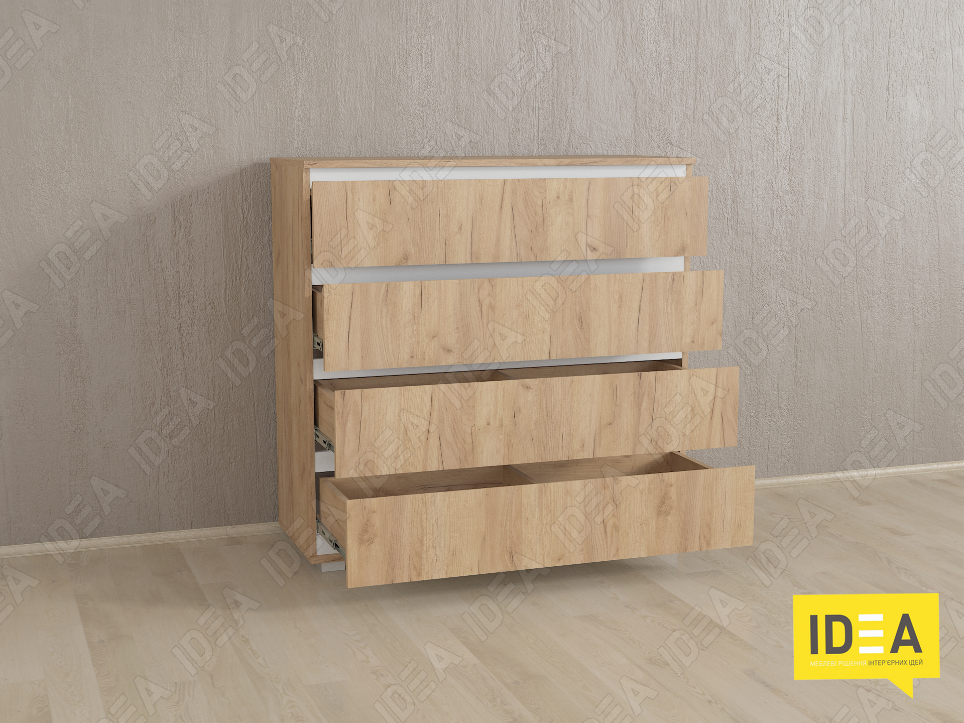 Комод на 4 шухляди без ручок Б-8 дуб крафт - білі планки