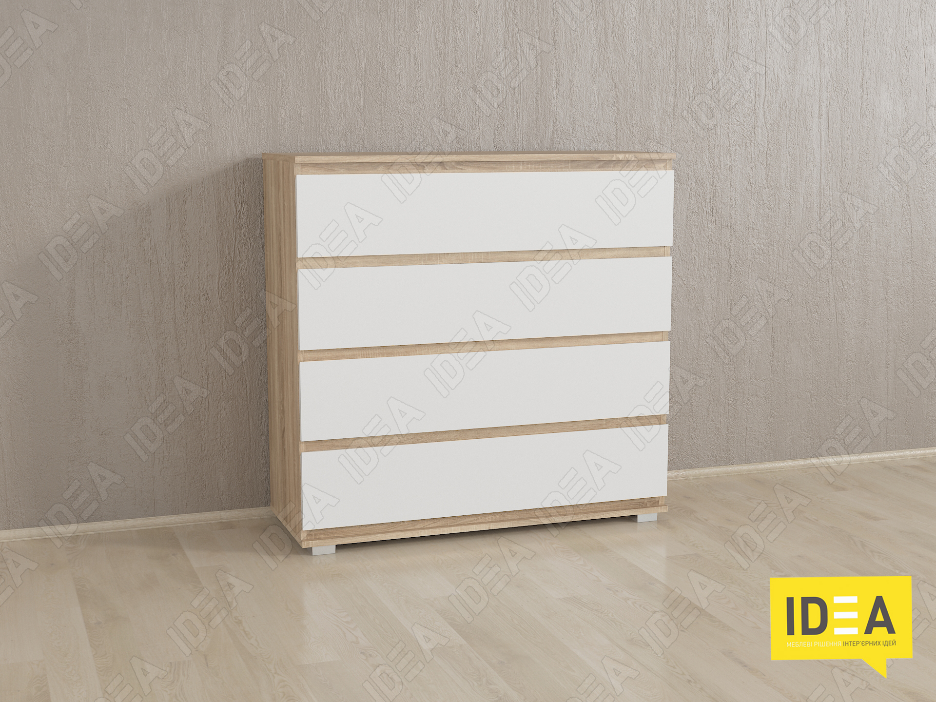 Комод на 4 шухляди без ручок Б-8 дуб сонома - білий