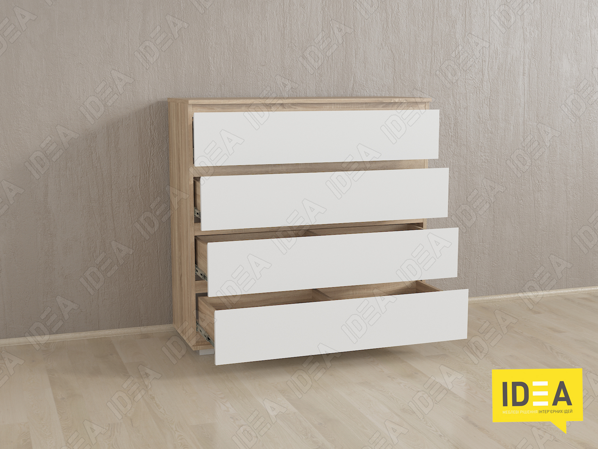 Комод на 4 шухляди без ручок Б-8 дуб сонома - білий