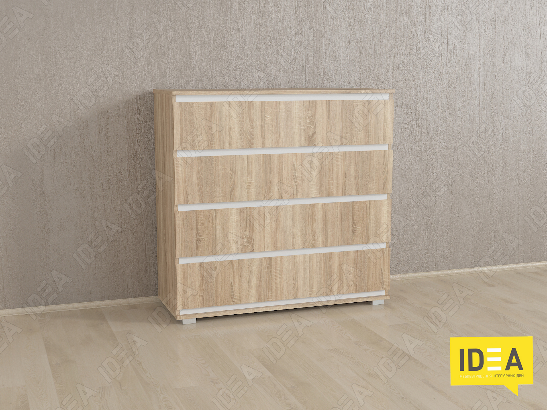 Комод на 4 шухляди без ручок Б-8 дуб сонома - білі планки
