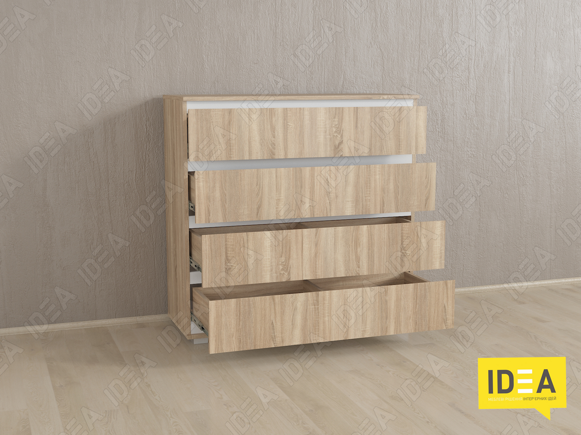 Комод на 4 шухляди без ручок Б-8 дуб сонома - білі планки