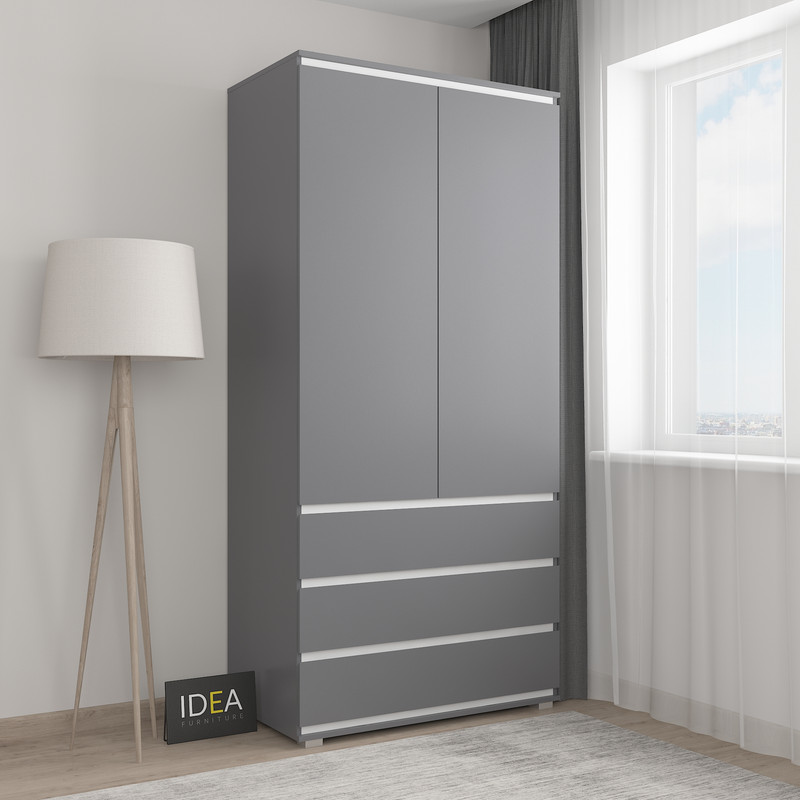 Шафа з полицями без ручок Б-1 Антрацит-Білі планки