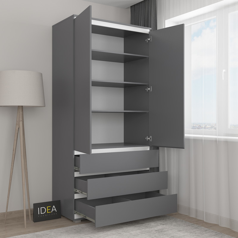 Шафа з полицями без ручок Б-1 Антрацит-Білі планки