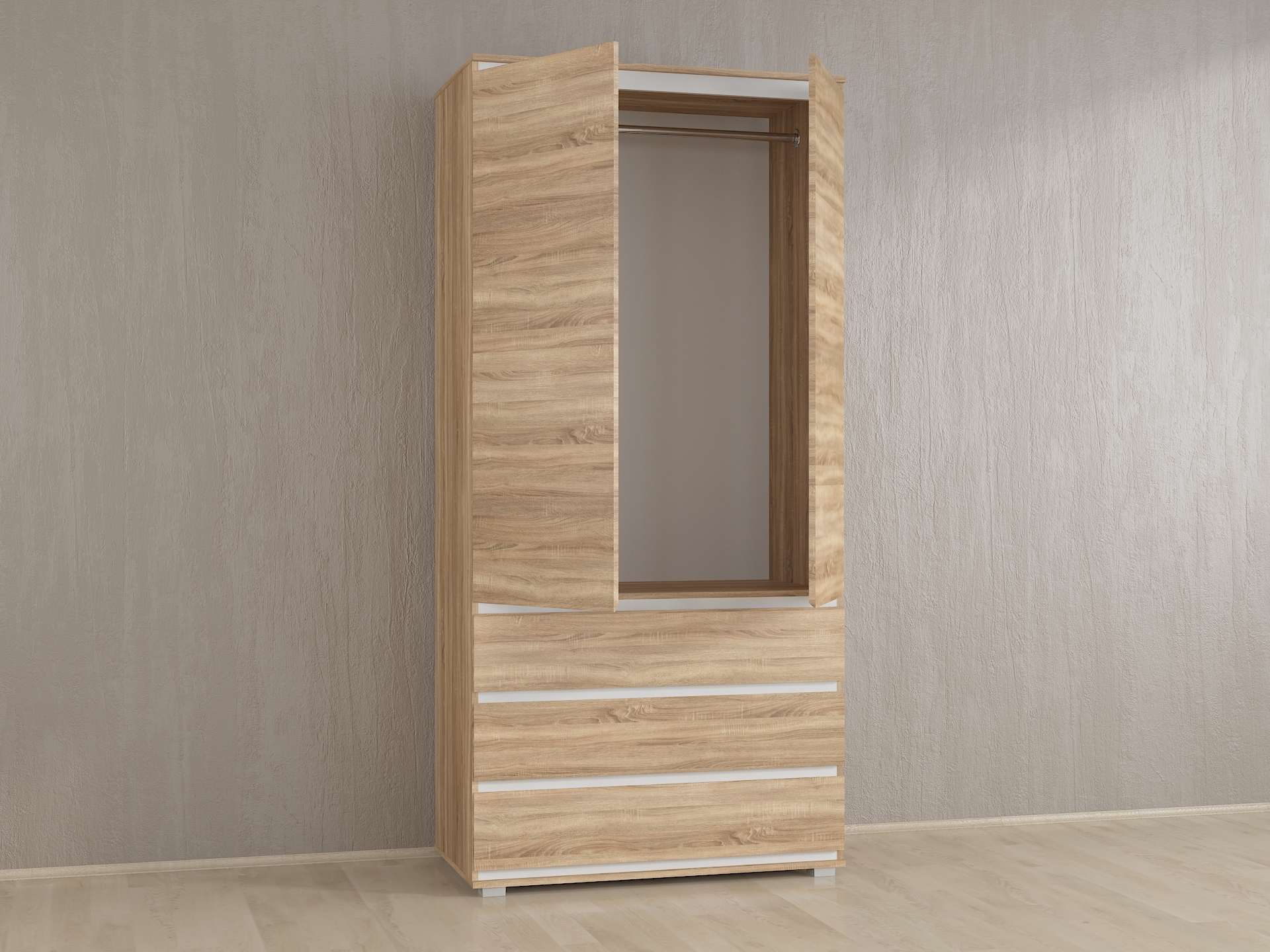 Шафа зі штангою без ручок Б-2 дуб сонома - білі планки