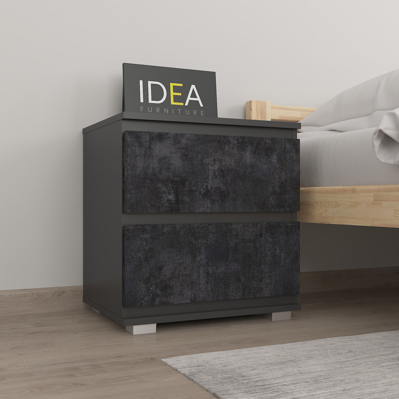 Приліжкова тумба на 2 ящика без ручок Б-7.1 Антрацит - Вугільний Камінь