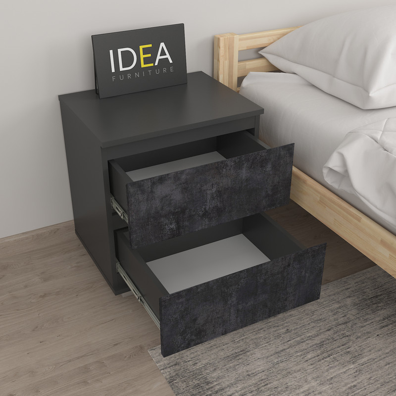 Приліжкова тумба на 2 ящика без ручок Б-7.1 Антрацит - Вугільний Камінь