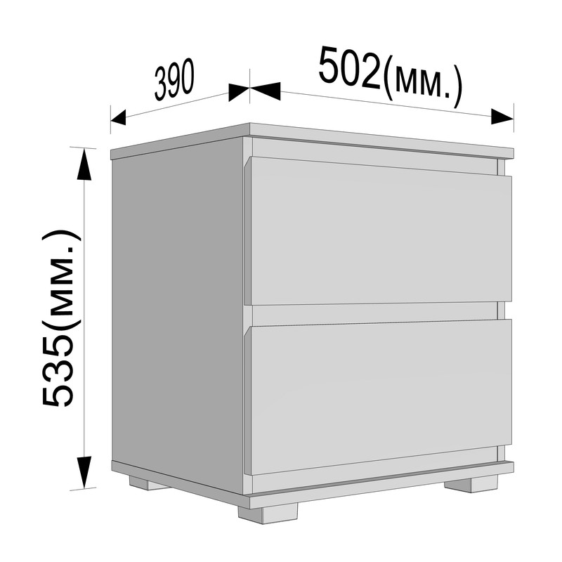 Приліжкова тумба на 2 ящика без ручок Б-7.1 Кашемір - Дуб Крафт планки