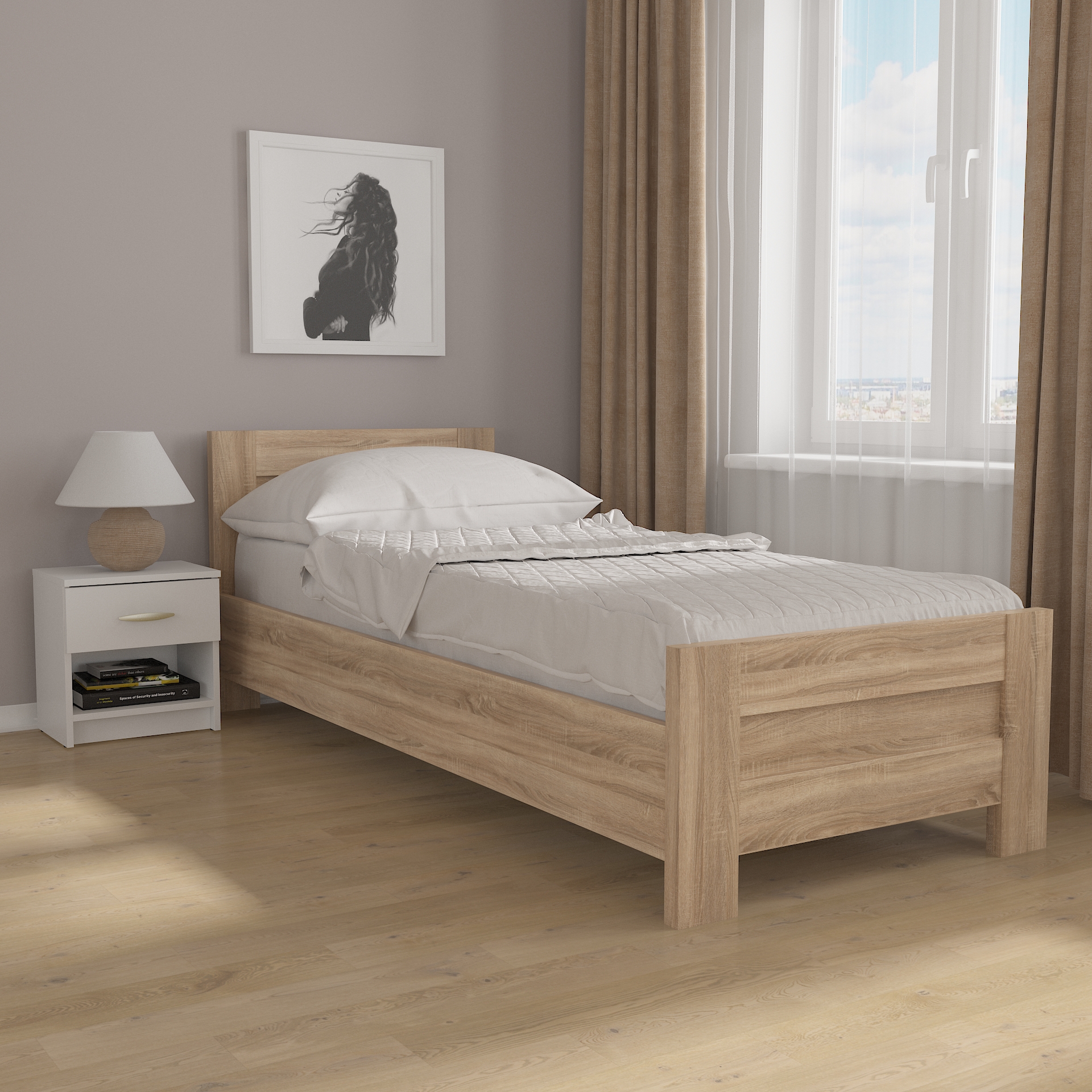 Ліжко односпальне М-20 дуб сонома