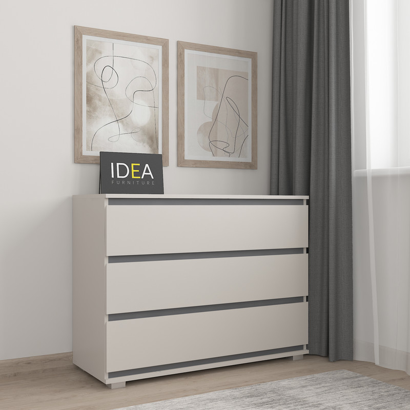 Комод на 3 шухляди без ручок Б-4.1 Кашемір - Антрацит планки