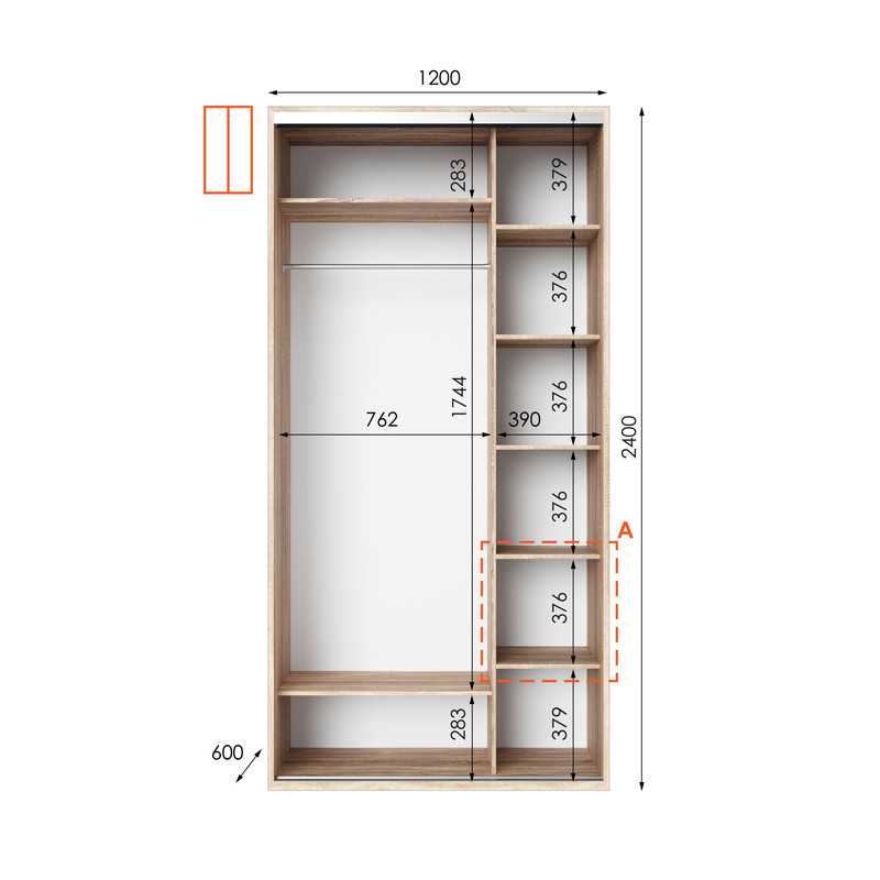 Шафа-купе IDEA серія 1 120 x 60 x 240 см Дуб Сонома