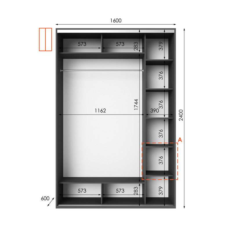 Шафа-купе IDEA серія 1 160 x 60 x 240 см Антрацит дзеркало