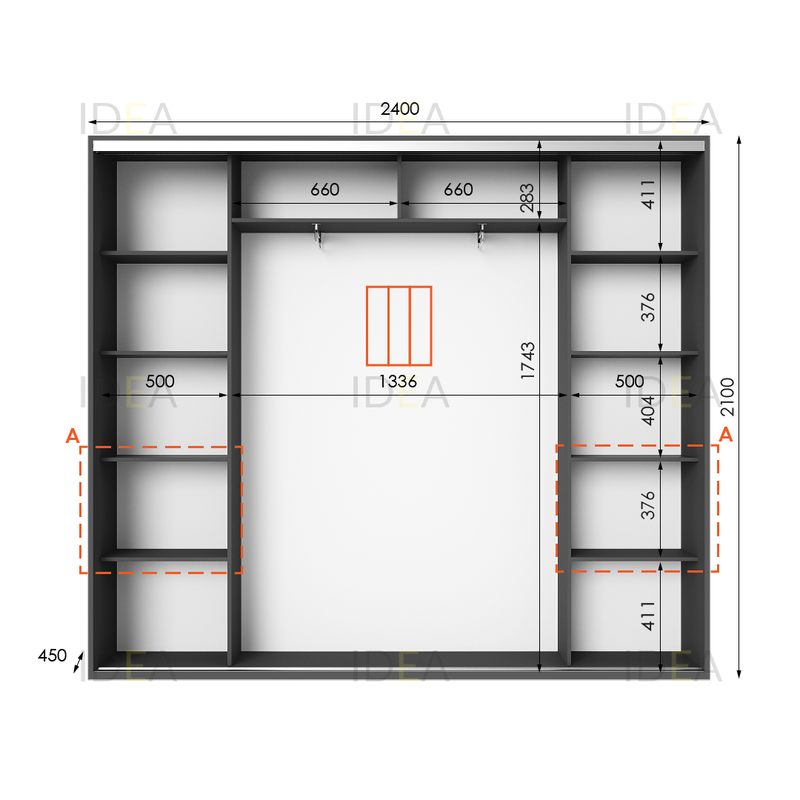 Шафа-купе IDEA серія 7 240 x 45 x 210 см Антрацит дзеркало