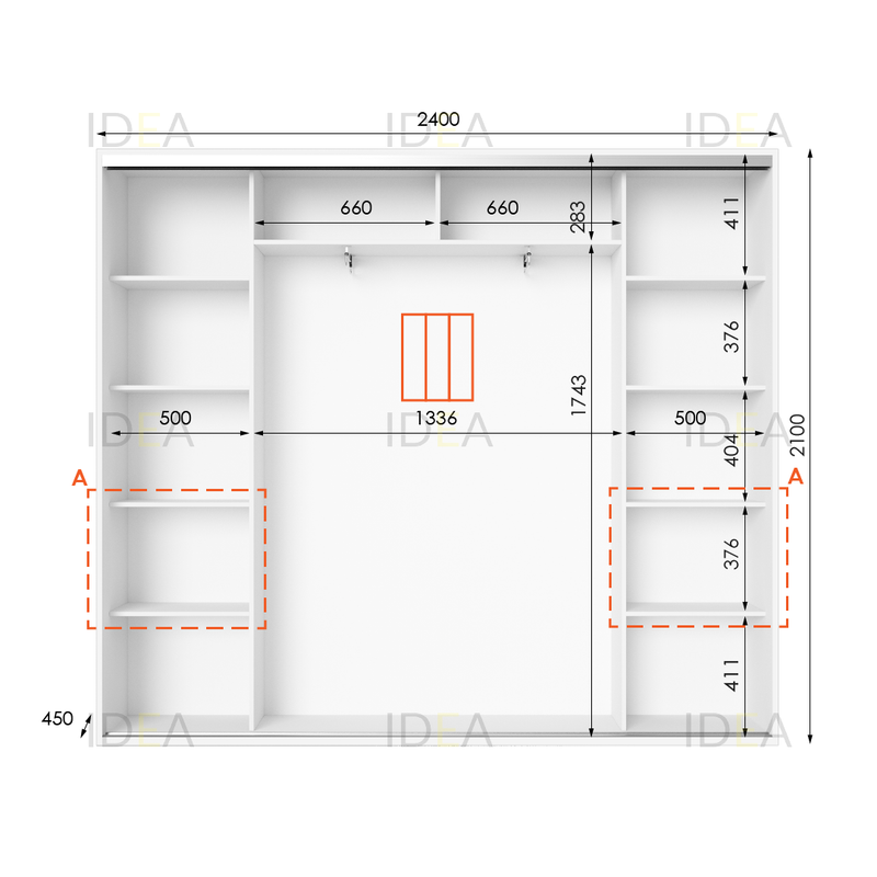 Шафа-купе IDEA серія 7 240 x 45 x 210 см Білий дзеркало