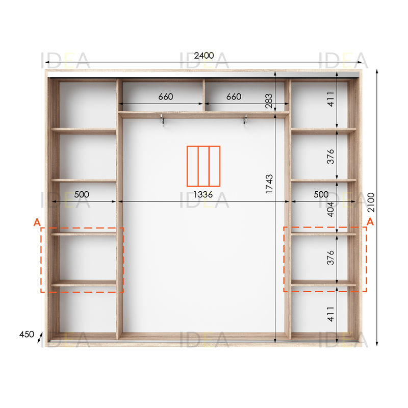 Шафа-купе IDEA серія 7 240 x 45 x 210 см Дуб сонома дзеркало