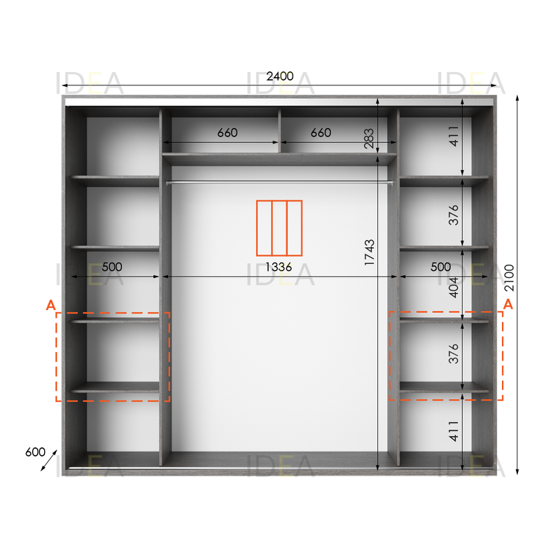Шафа-купе IDEA серія 7 240 x 60 x 210 см венге темний