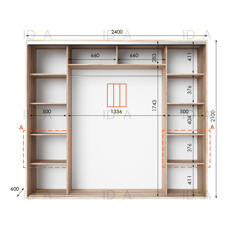 Шафа-купе IDEA серія 7 240 x 60 x 210 см Дуб сонома дзеркало