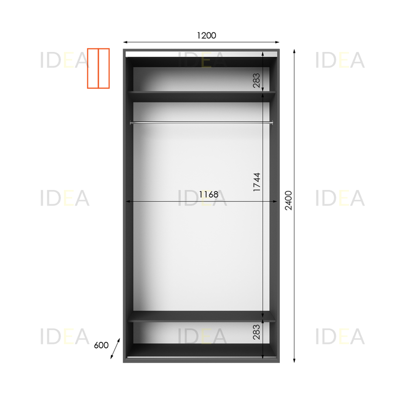 Шафа-купе IDEA серія 8 120 x 60 x 240 см Антрацит дзеркало