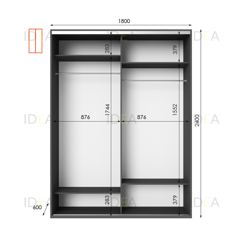 Шафа-купе IDEA серія 8 180 x 60 x 240 см Антрацит