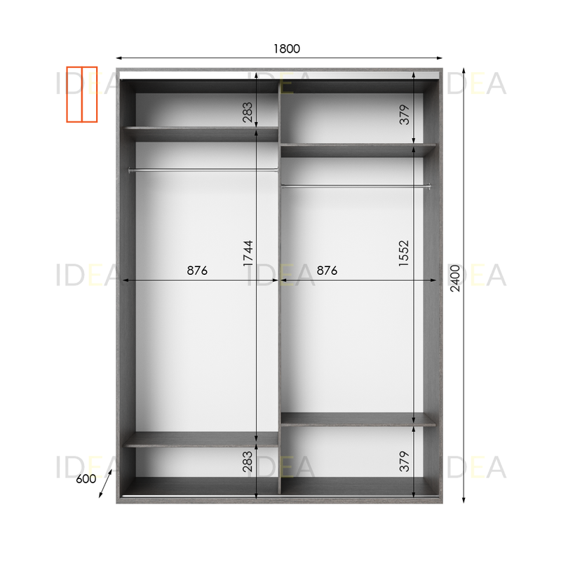 Шафа-купе IDEA серія 8 180 x 60 x 240 см Венге темний дзеркало