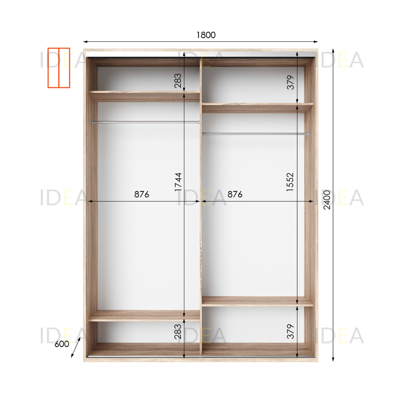 Шафа-купе IDEA серія 8 180 x 60 x 240 см Дуб сонома дзеркало