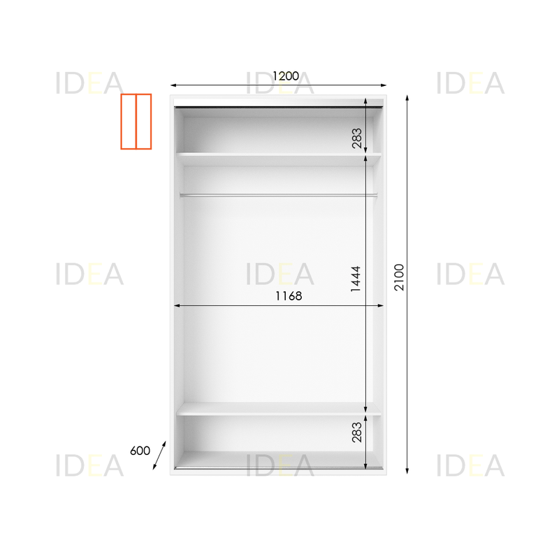 Шафа-купе IDEA серія 9 120 x 60 x 210 см Білий дзеркало